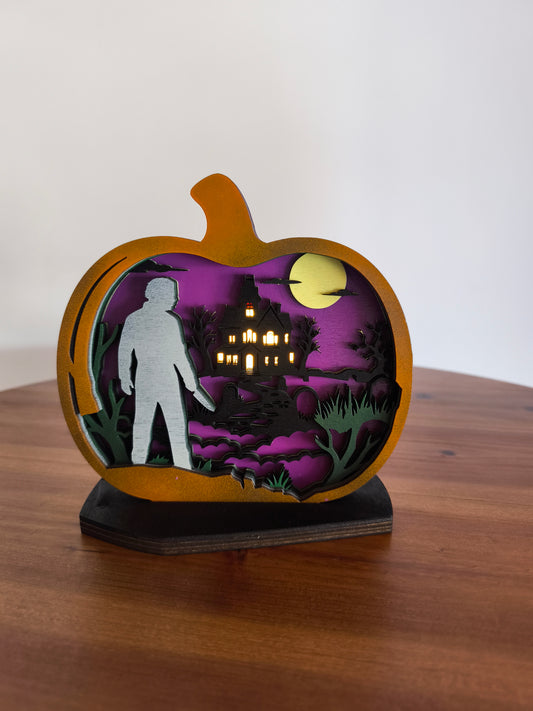 Citrouille Lumineuse Halloween — Diorama en bois découpé au laser