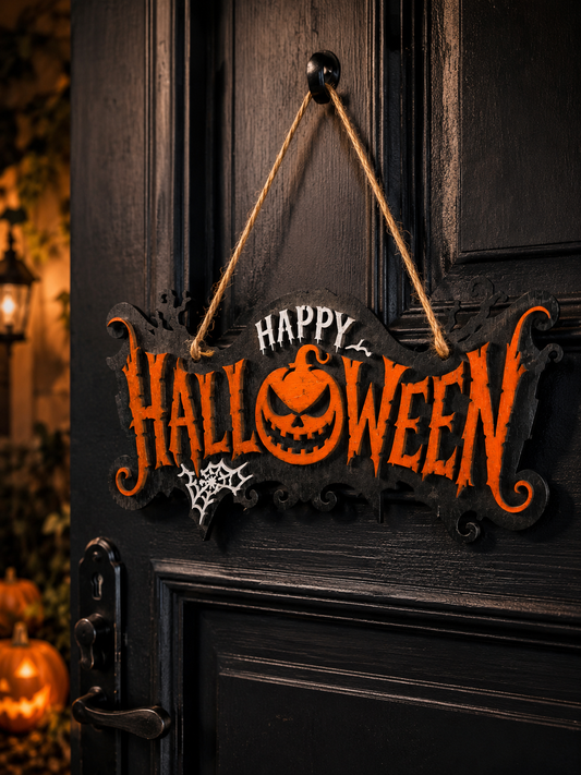 Pancarte Happy Halloween — Bois découpé et peint